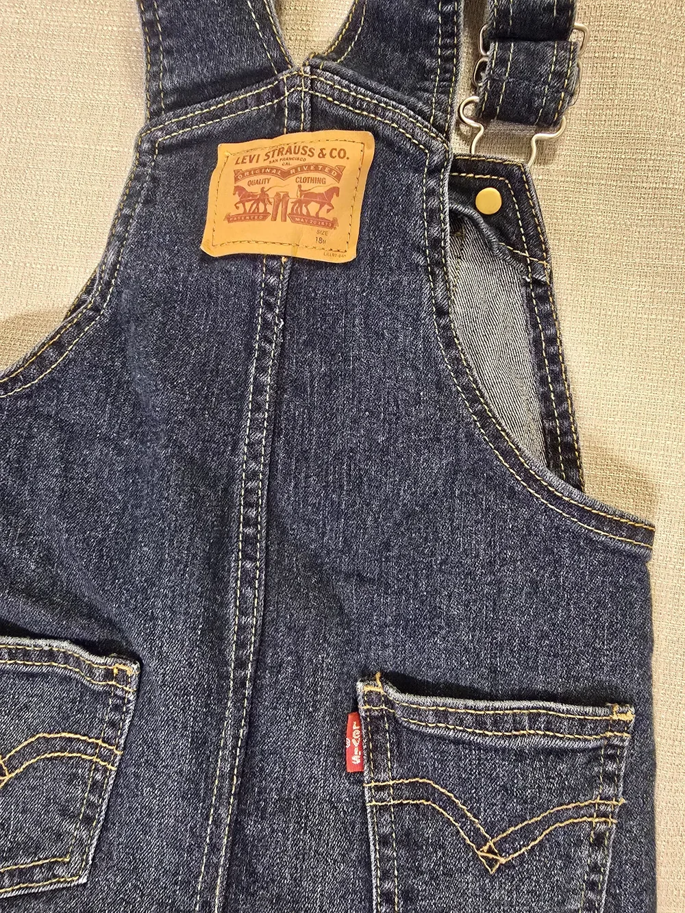 Levi's Toddler Denim Shortall Overall 18M Dark Wash Adjustable Straps